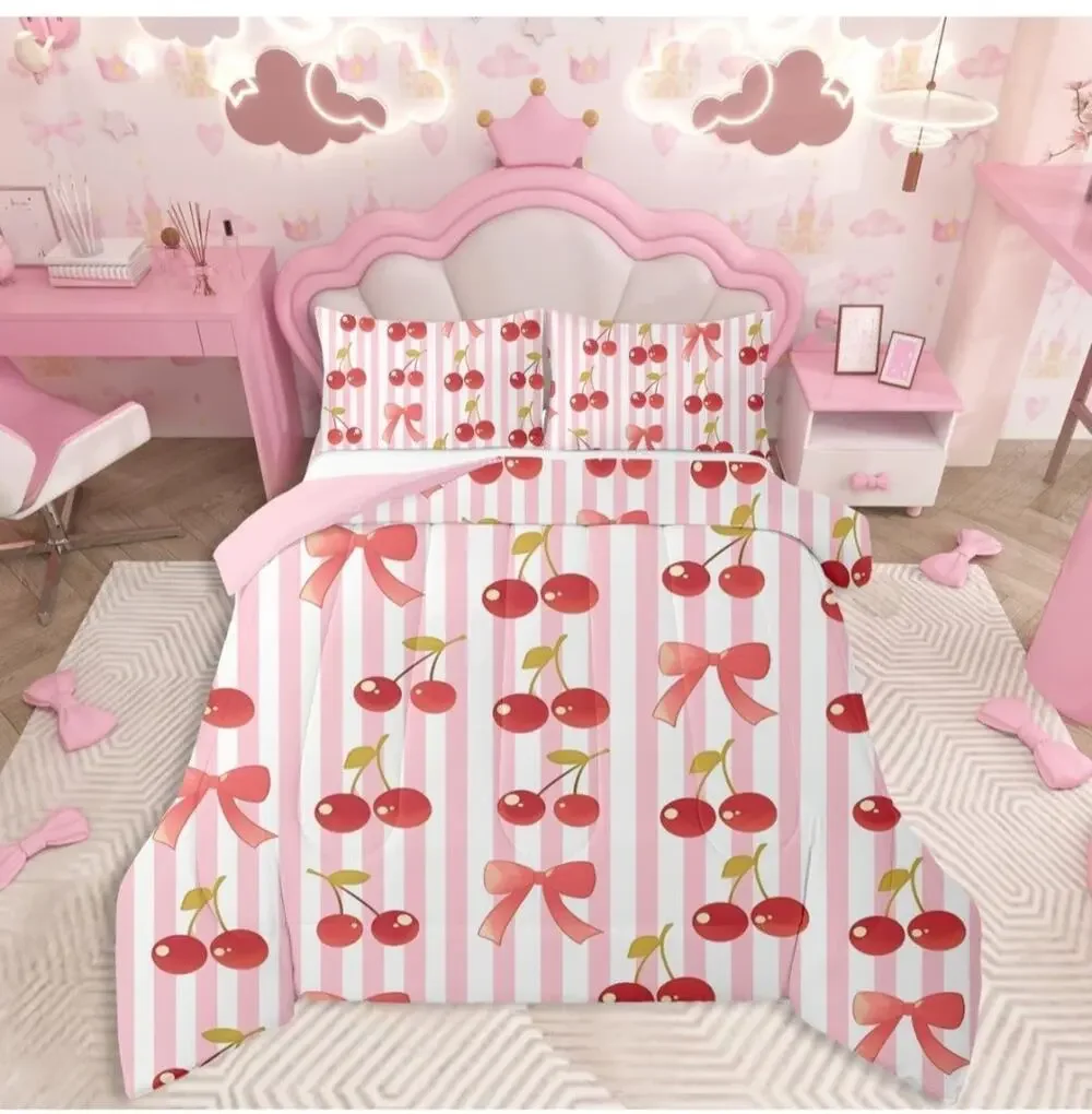 Queen Sized Duvet (90x90) and 2 Pillowcases(20x30) Cherry Decor NIP